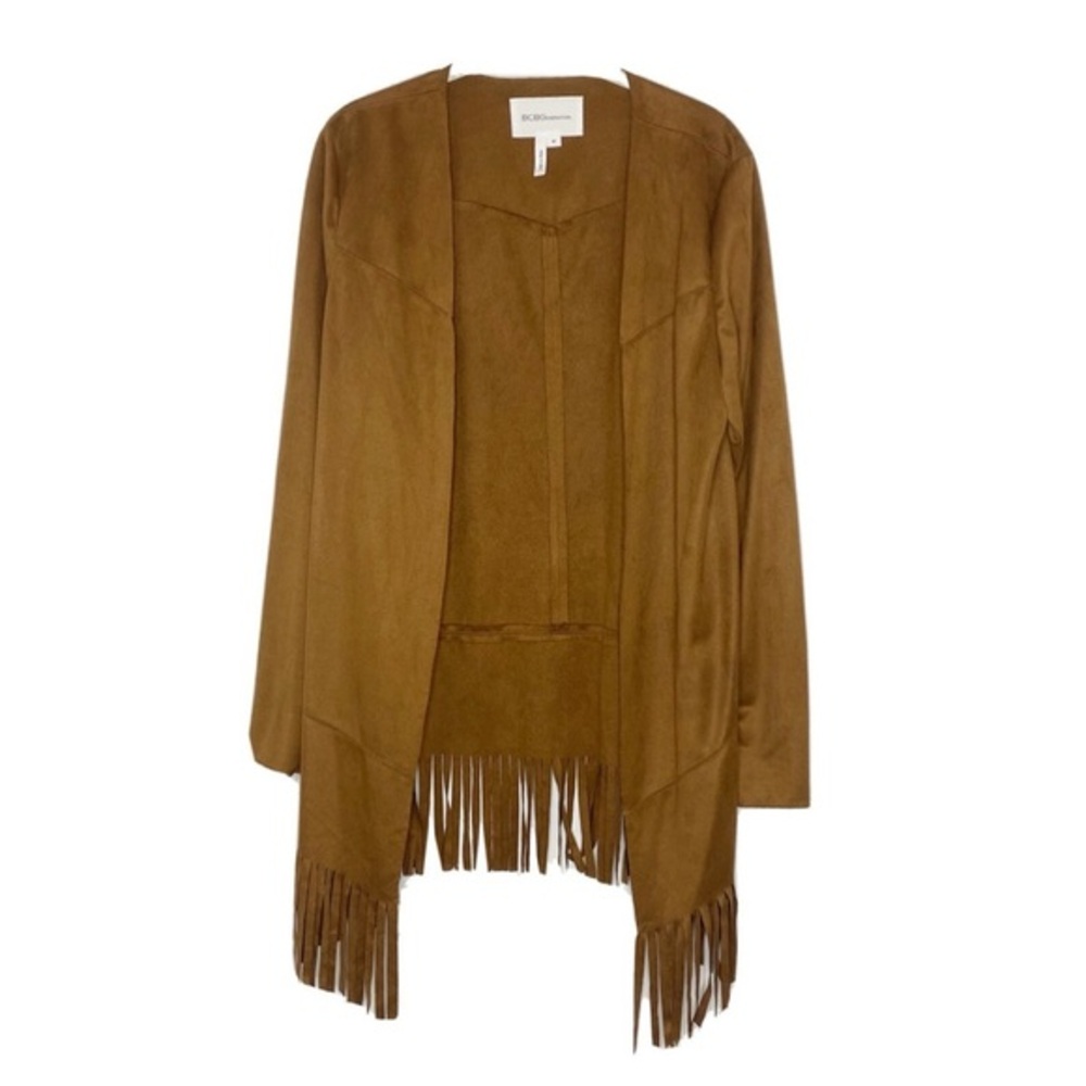 BNWT BCBGeneration Tan Faux Suede Fringe Duster Cardigan M Western Cowgirl Boho